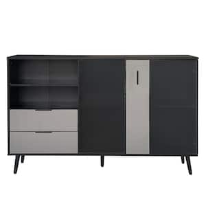 55.10 in. W x 11.80 in. D x 35.70 in. H Black Gray 2-Door Linen Cabinet with 2-Drawers and Metal Handles