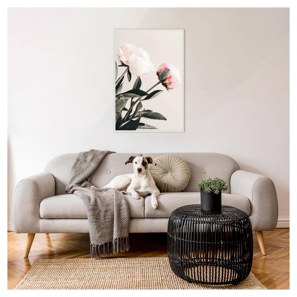 Beaded White Framed Peony Canvas Wall Art Print 23 x 33-in