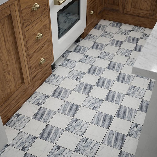 Jeffrey Court Checkmate White/Grey 11.875 in. x 11.875 in. Square Honed Carrara/Bardiglio Marble Mosaic Tile (9.79 Sq. ft./Case)