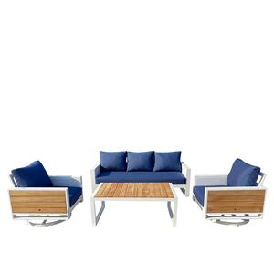 Denver 4-Piece Aluminum Outdoor Patio Conversation Seating Set with Acrylic Spectrum Indigo Cushions