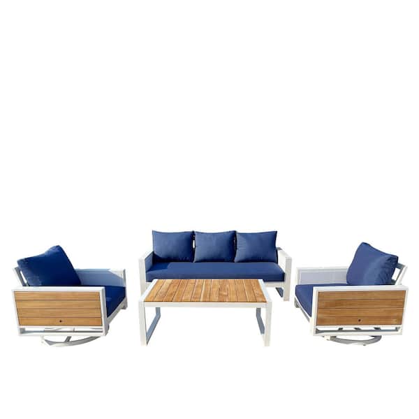 HiGreen Outdoor Denver 4-Piece Aluminum Outdoor Patio Conversation Seating Set with Acrylic Spectrum Indigo Cushions