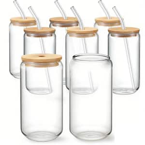 Wudkey 4-Pack 16 oz. Glass Cups with Bamboo Lids and Straws, Drinking ...
