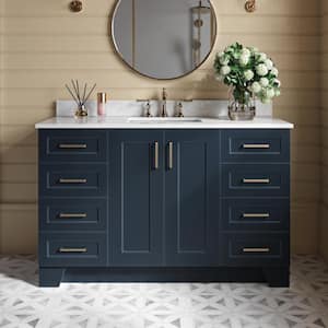 Taylor 55 in. W x 22 in. D x 35.25 in. H Freestanding Bath Vanity in Midnight Blue with Carrara White Marble Top
