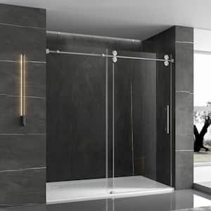 60 in. W x 66 in. H Single Sliding Frameless Shower Door in Brushed with Clear Glass