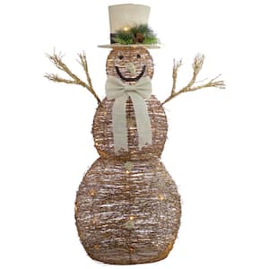 48 in. LED Lighted Rustic Rattan Snowman Outdoor Christmas Decoration