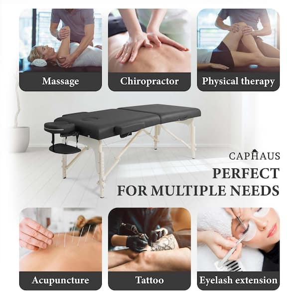 CAPHAUS 84 in. Black Premium Memory Foam Massage Table with