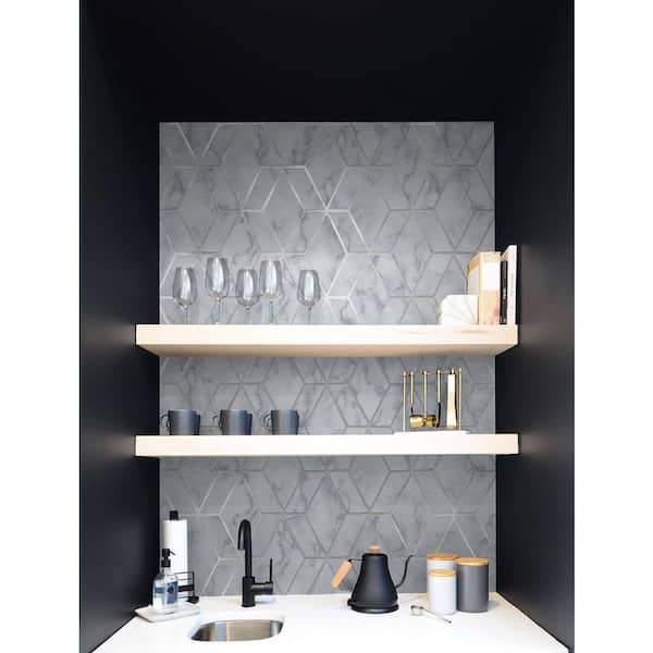 Faux Marble Tile Vinyl Peel & Stick Wallpaper Roll (Covers 30.75 Sq. Ft.)