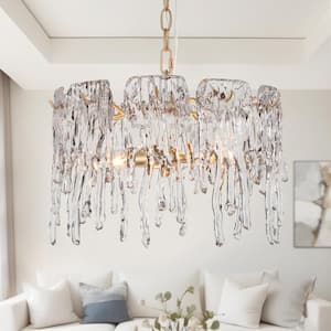 Modern Drum Gold Chandelier with Clear Textured Glass Panels 3-Light Pendant Light for Living Room Kitchen Island Foyer