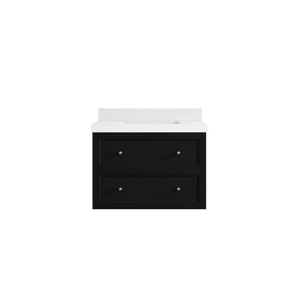 Willow Collections Roswell 30 in. Single Sink Freestanding Black Bath Vanity with White Qt. Top Unassembled