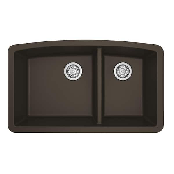 Undermount Quartz/Granite Composite 32 in. 60/40 Double Bowl Kitchen Sink in Brown
