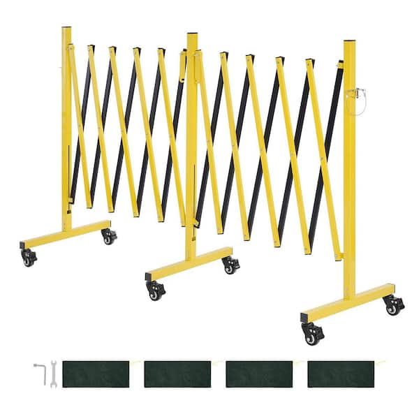Double Expandable Barricades, 214.96 in. W x 40.16 in. H Yellow Iron Free Standing Security 1-Pack, Locking Casters