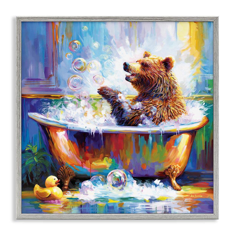 Happy Bear in Bathtub by Leon Devenice Gray Framed Animal Giclee Art Print 24 in. x 24 in. price history on PriceWatchPro