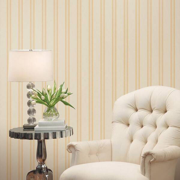 Ornamenta 2-Cream/Gold Regency Stripe Non-Pasted Vinyl on Paper Material  Wallpaper Roll (Covers  .) 95704 - The Home Depot