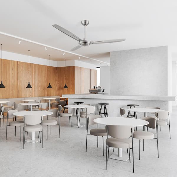 Kade 56 in. Industrial-Style Silver DC Motor Downrod Standard Ceiling Fan with Remote Control and Wall Control no Light