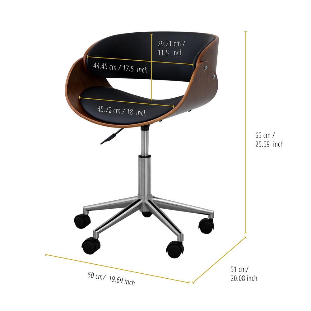 Ergonomic Faux Leather Swivel Task Chair with Lumbar Support - Black/Walnut