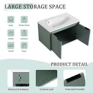 30 x 18.2 x 18.5 in. Single Sink Green Wall Mounted Bathroom Vanity Top with 2-Soft Close Doors for Small Bathroom