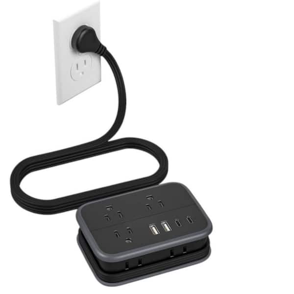 6-Outlet Cruise Power Strip with USB Port and Wrapped 4 ft. Extension Cord Flat Wall Plug in Black