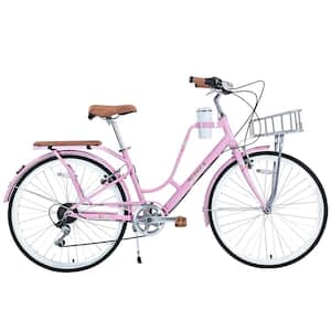 26 in. 7 Speed Aluminium Alloy Frame Ladies Bicycle with Coffee Cup Holder in Pink