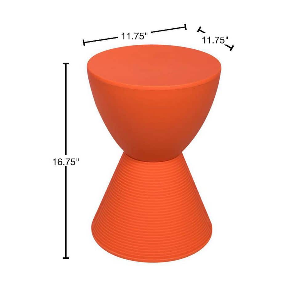 Modern Round Orange Plastic Side Table with Ribbed Leg