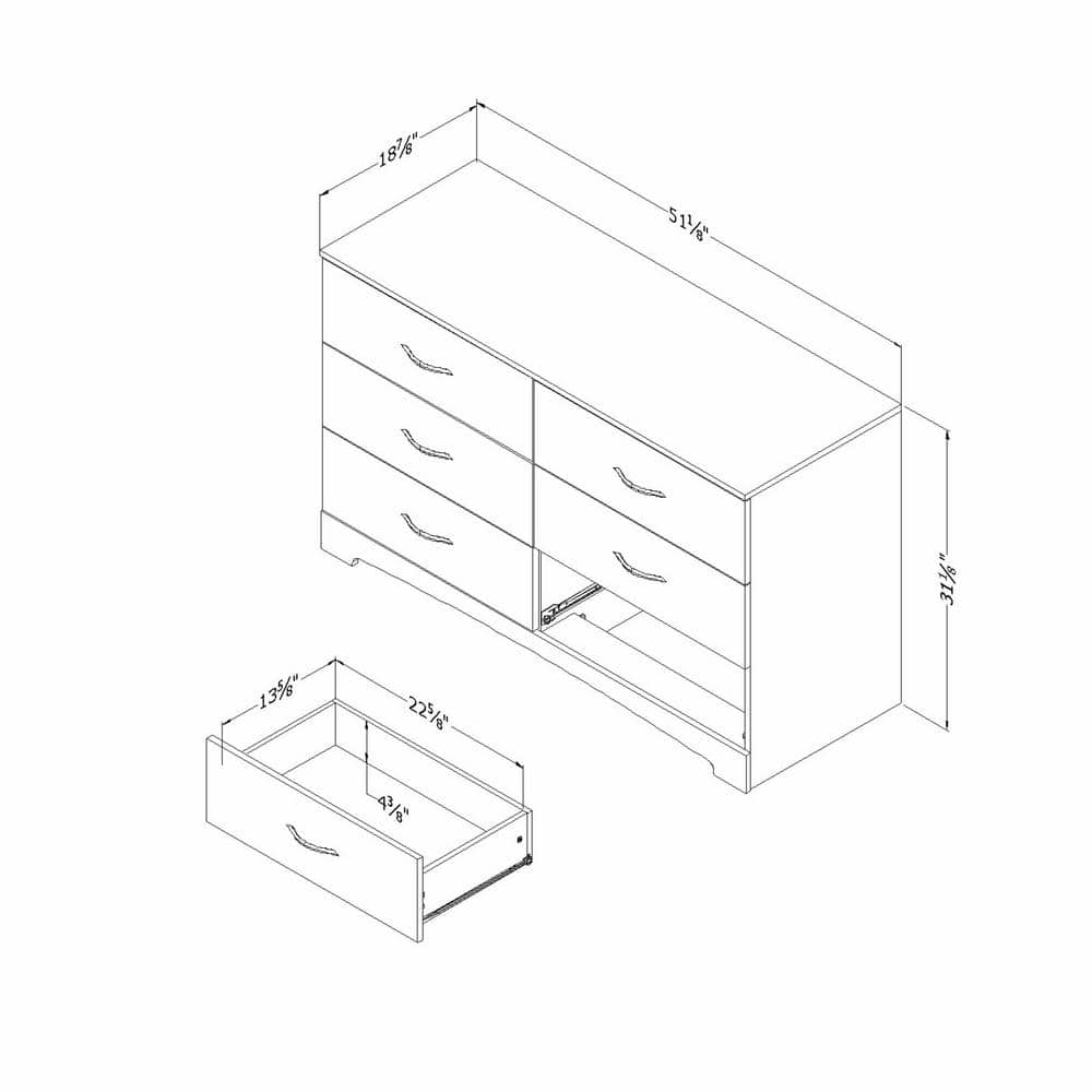 Pure White Laminated Particle Board Double Dresser with 6 Drawers