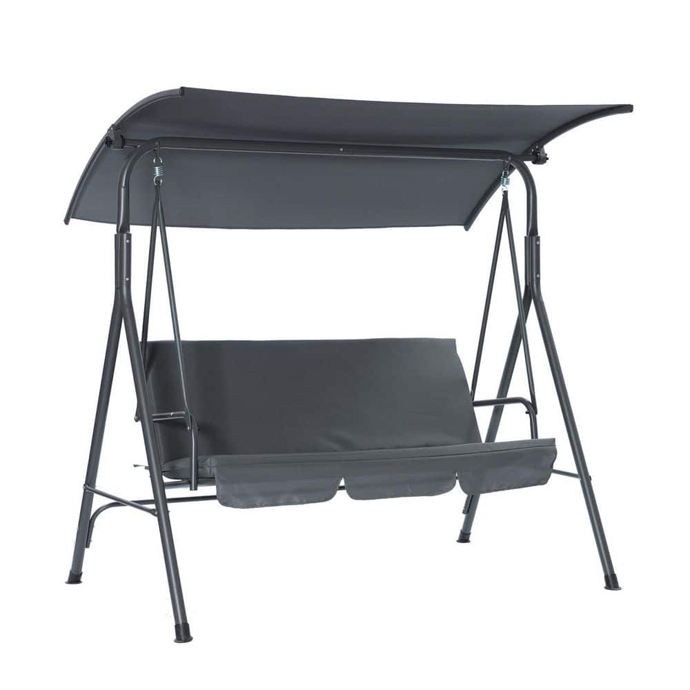 Tunearary 3Person Metal Outdoor Patio Swing Adjustable with Gray Removable Cushion W419wm34719