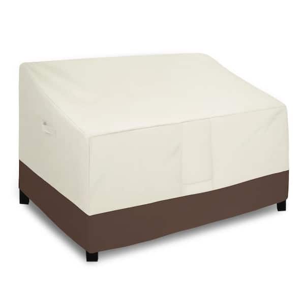 80 in. W x 37 in. D x 33 in. H Beige/Dark Brown Waterproof Outdoor Loveseat Cover, Heavy-Duty 2-Seater Patio Couch Cover