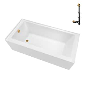66 in. x 32 in. Soaking Acrylic Alcove Bathtub with Left Drain in Glossy White, External Drain in Brushed Gold