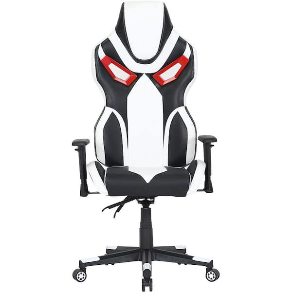 Hanover Black, White and Red Faux Leather Gaming Chair with Adjustable Gas Lift Seating, Lumbar and Neck Support