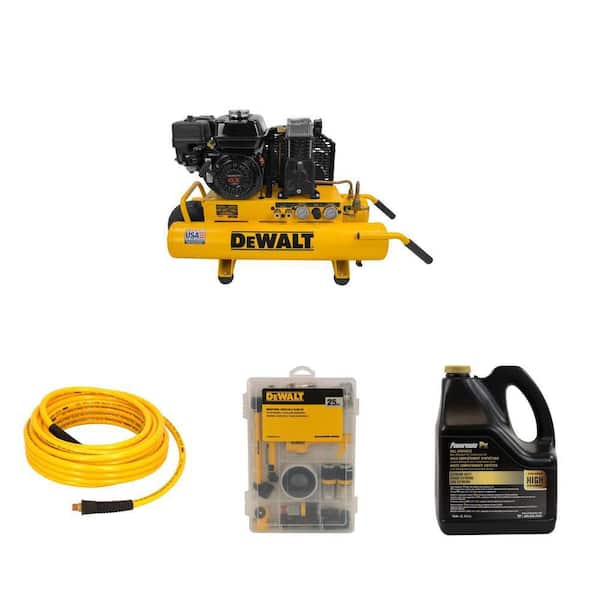 8 Gal. 175 PSI Gas Air Compressor, 3/8 in. x 50 ft. Hose, 1 Gal. Synthetic Oil and 25 Piece Accessory Kit