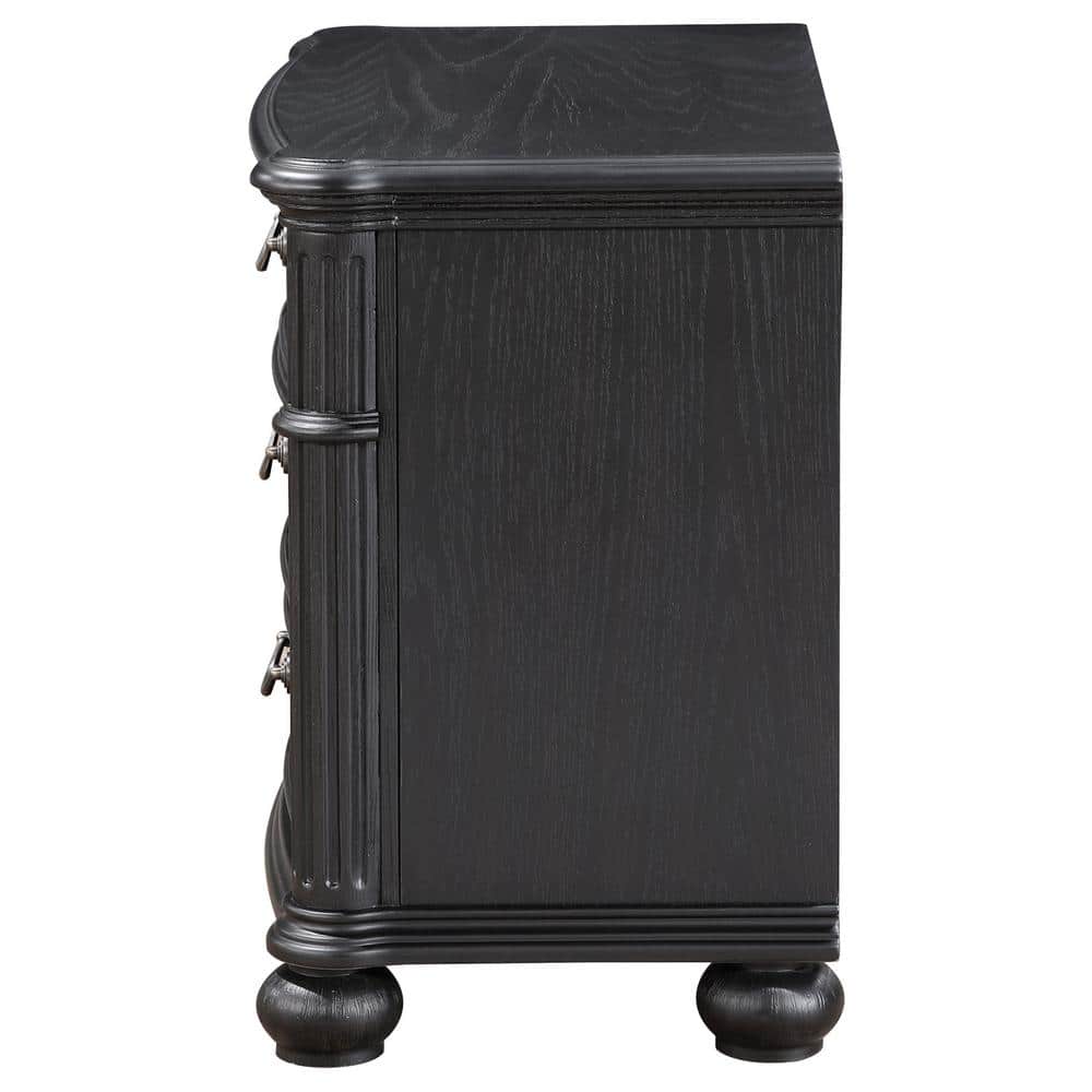 Celina Black 3-Drawer Traditional Nightstand