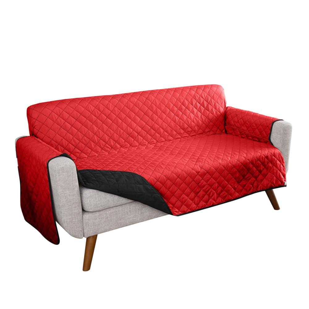 Reversible Burgundy and Black Quilted Sofa Protector