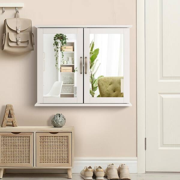 Forclover 23.5-in x 19.5-in Surface Mount White Mirrored Soft Close Medicine Cabinet