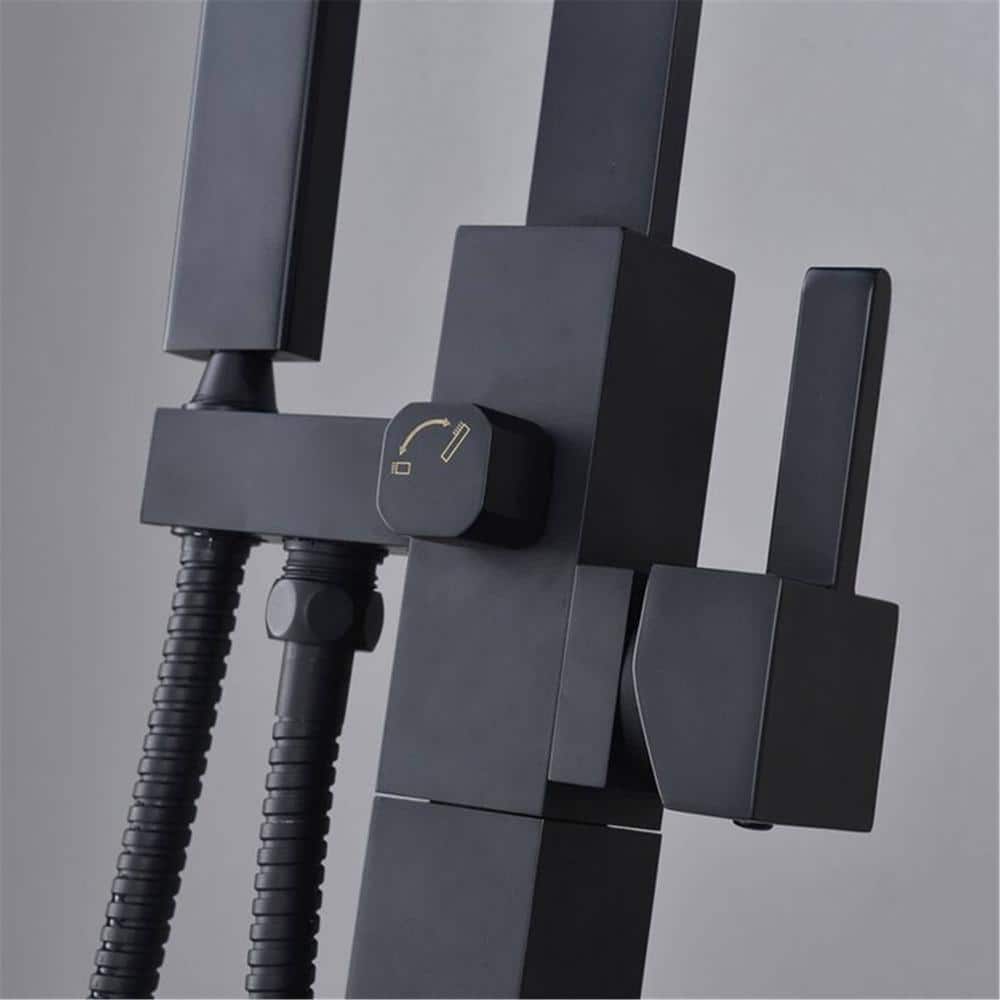 Matte Black Brass Freestanding Waterfall Tub Faucet with Hand Shower