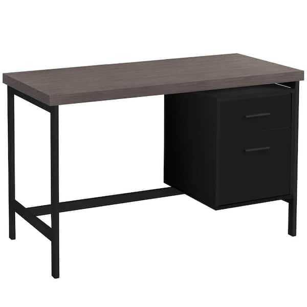 HomeRoots 48 in. Rectangular Black/Gray 2 Drawer Computer Desk with File Storage