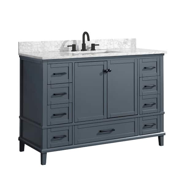 Home Decorators Collection - Merryfield 49 in. Single Sink Freestanding Dark Blue-Grey Bath Vanity with White Carrara Marble Top (Assembled)