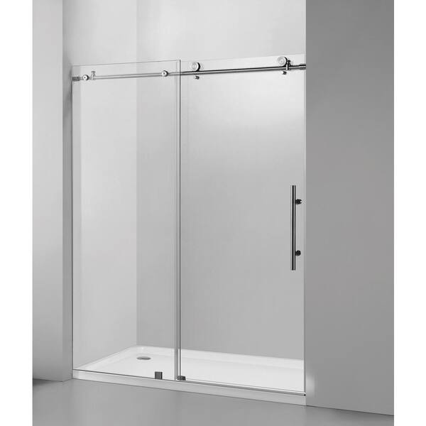 Vanity Art 60 x 76 Frameless Single Sliding Glass Barn Shower Door, Chrome