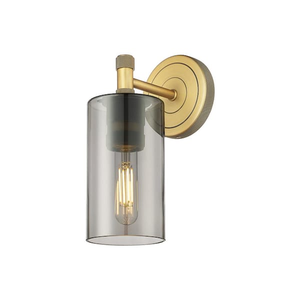 Innovations Crown Point 3.88 in. 1-Light Brushed Brass Wall Sconce with Glass Shade