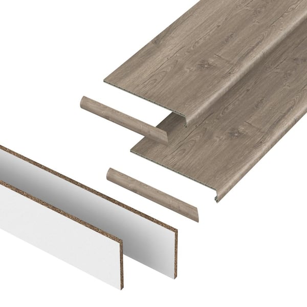PERFORMANCE ACCESSORIES Vintage Pewter 43.18 mm T x 48 in. L x 12.2 in. W Vinyl Stair Tread, Riser and Return Kit (Set of 2)