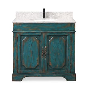 Litchfield 36 in. W x 22. in D x 35. in H Bathroom Vanity in Rustic Emerald Blue with Gray Granite Top