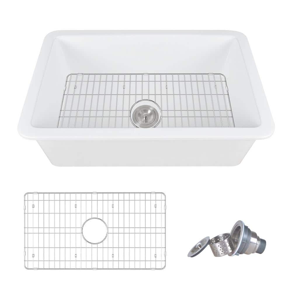 White Fireclay 32" Single Bowl Undermount Kitchen Sink