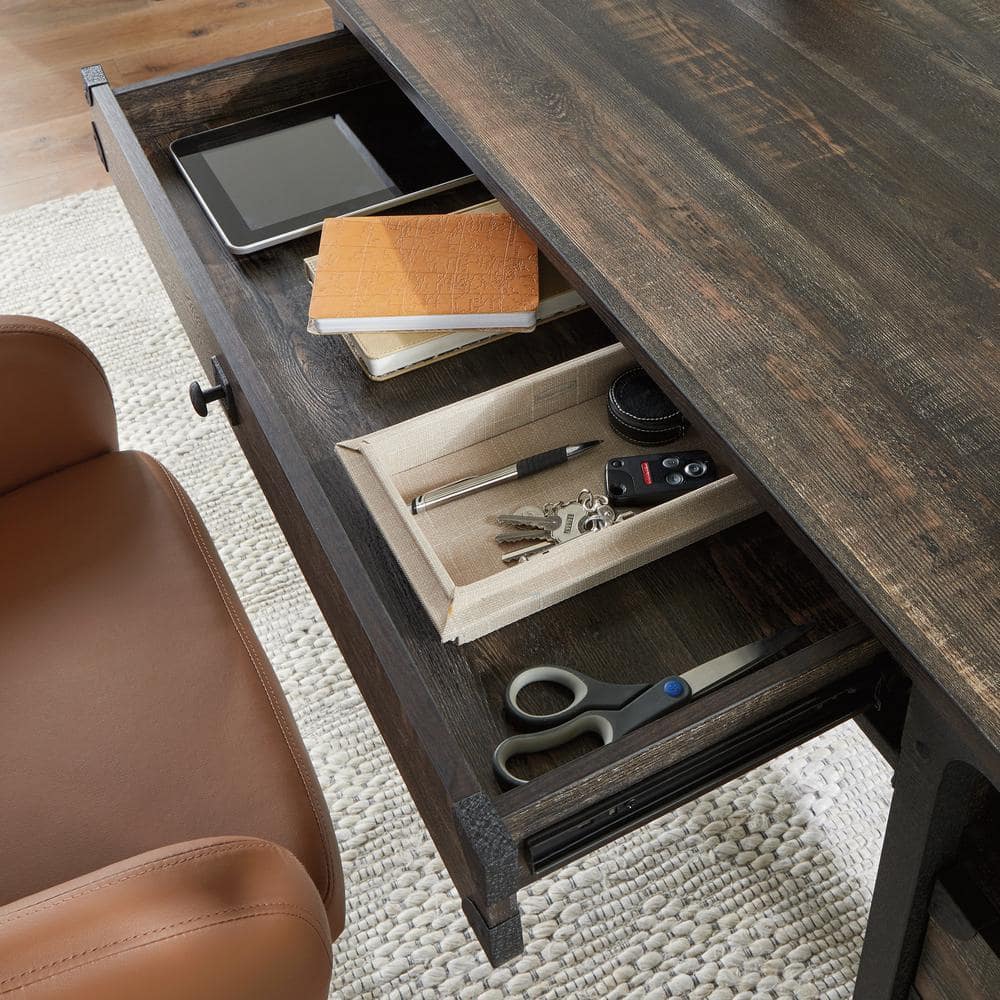 Brown Wood Computer Desk with Drawer and Filing Cabinet