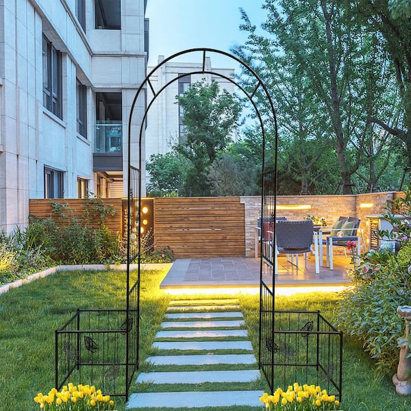 Tunearary 87 in. H Metal Garden Arch, Climbing Plants Trellis, Outdoor Garden Wedding Party Events, Black