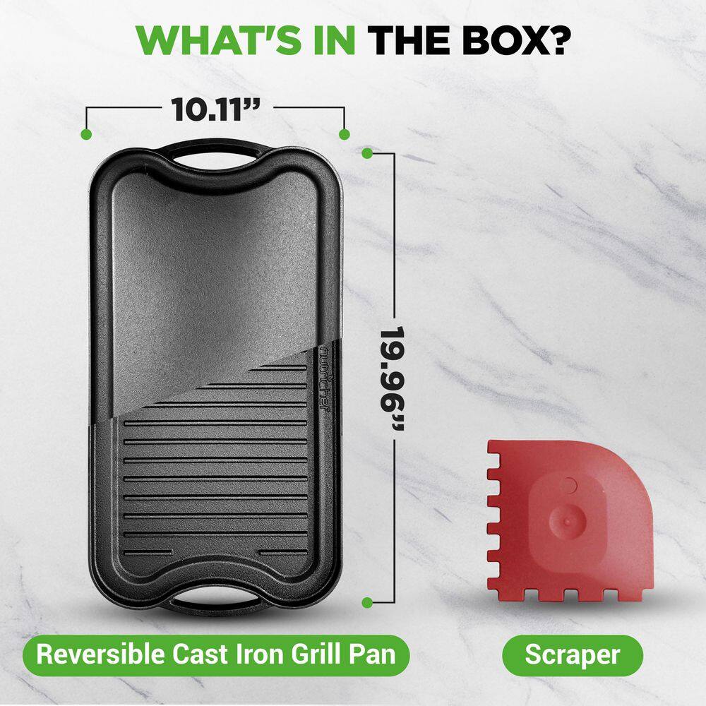 Nutri Chef Reversible Cast Iron Griddle - 480°F Heat Safe, Nonstick, Extra-Wide 19.96 x 10.11, PFOA/PFOS Free - Thumbnail 4