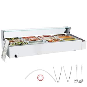 12-Pan Commercial Food Warmer, 12 x 5 Qt. Electric Steam Table Glass Cover, 1700-Watt Countertop Stainless Steel Buffet