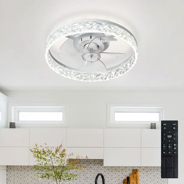 16 in. White Small Fan Flush Mount Low Profile Modern Ceiling Fan Light for Bedroom Indoor Included APP Remote DC Motor