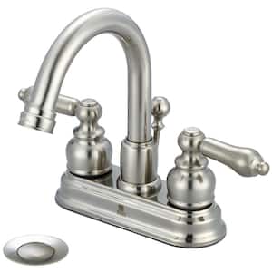 Brentwood 4 in. Centerset Double Handle Swivel Spout Bathroom Faucet with Brass Drain in Brushed Nickel