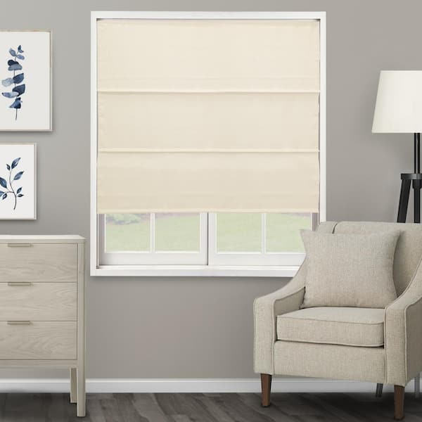 Ridgewood Cream Cut-to-Size Cordless Light Filtering Privacy Polyester Roman Shade 34 in. W x 72 in. L