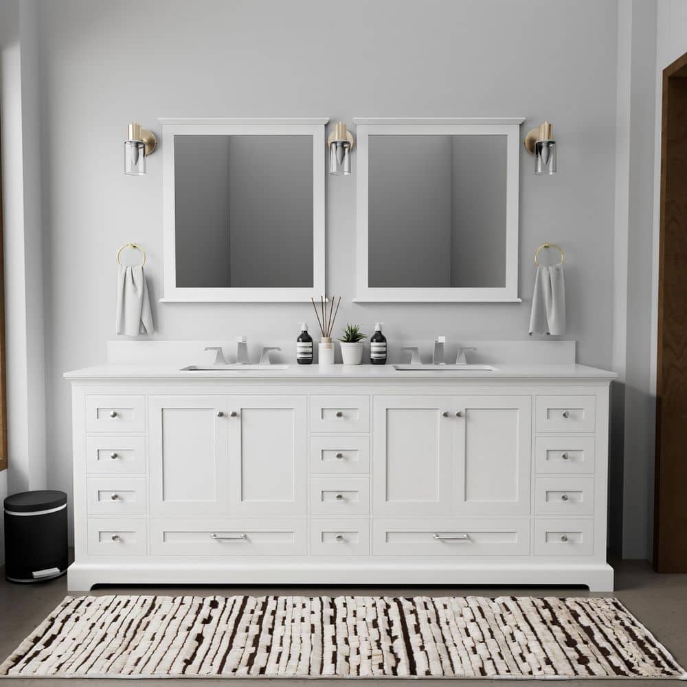 Dukes 84 in. W x 22 in. D White Double Bath Vanity, Cultured Marble Top, Faucet Set, and 34 in. Mirrors price history on PriceWatchPro