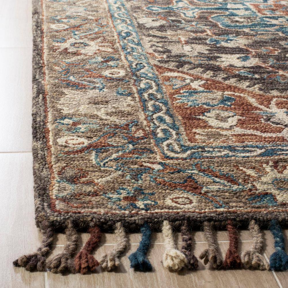 Handmade Blue Floral Wool Tufted Area Rug 27" x 5"