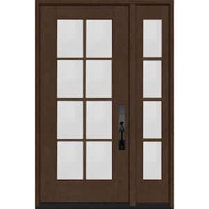 Regency 51 in. x 80 in. Full Lite 8 Lite Clear Glass LH Hickory Stain Mahogany Fiberglass Prehung Front Door w/12in.SL